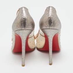 Pre Owned Christian Louboutin Metallic/Beige Mesh and Velvet Follies Strass Pumps Size 38.5
