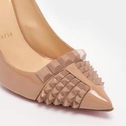 Pre Owned Christian Louboutin Beige Patent Leather Pyrami Pumps Size 37.5