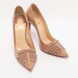 Pre Owned Christian Louboutin Beige Patent Leather Pyrami Pumps Size 37.5