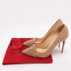 Pre Owned Christian Louboutin Beige Patent Leather Pyrami Pumps Size 37.5