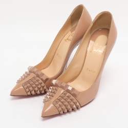 Pre Owned Christian Louboutin Beige Patent Leather Pyrami Pumps Size 37.5