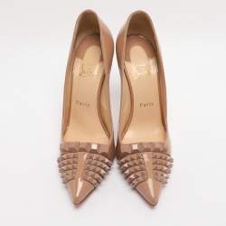 Pre Owned Christian Louboutin Beige Patent Leather Pyrami Pumps Size 37.5