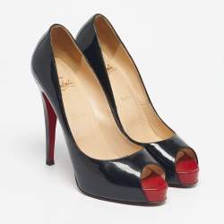 Pre Owned Christian Louboutin Black Patent Leather Very Prive Peep Toe Pumps Size 40