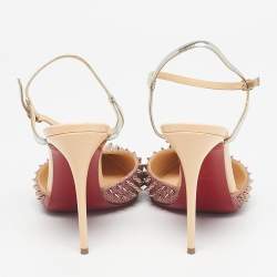 Pre Owned Christian Louboutin Pink/Beige Lurex Fabric and Leather Baila Spike Ankle Strap Pumps Size 36.5