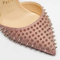 Pre Owned Christian Louboutin Pink/Beige Lurex Fabric and Leather Baila Spike Ankle Strap Pumps Size 36.5