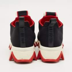 Pre Owned Christian Louboutin Black Leather and Neoprene Tiketa High Top Sneakers Size 38.5