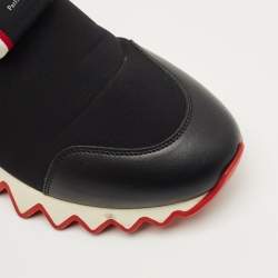 Pre Owned Christian Louboutin Black Leather and Neoprene Tiketa High Top Sneakers Size 38.5