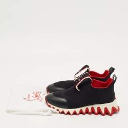 Pre Owned Christian Louboutin Black Leather and Neoprene Tiketa High Top Sneakers Size 38.5