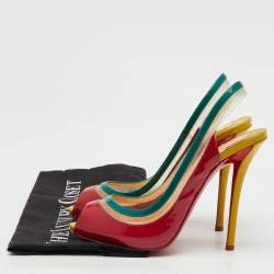 Pre Owned Christian Louboutin Multicolor Patent Leather and PVC Paulina Peep Toe Slingback Sandals Size 38