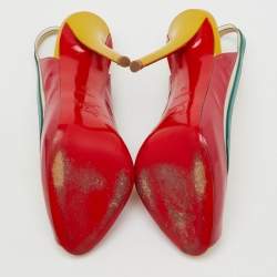 Pre Owned Christian Louboutin Multicolor Patent Leather and PVC Paulina Peep Toe Slingback Sandals Size 38
