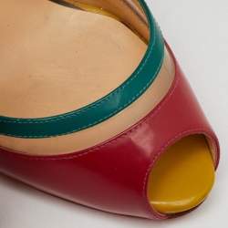 Pre Owned Christian Louboutin Multicolor Patent Leather and PVC Paulina Peep Toe Slingback Sandals Size 38