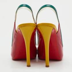 Pre Owned Christian Louboutin Multicolor Patent Leather and PVC Paulina Peep Toe Slingback Sandals Size 38