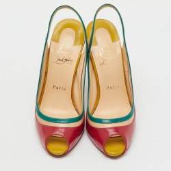 Pre Owned Christian Louboutin Multicolor Patent Leather and PVC Paulina Peep Toe Slingback Sandals Size 38