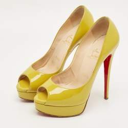 Pre Owned Christian Louboutin Green Patent Leather Lady Peep Pumps Size 38