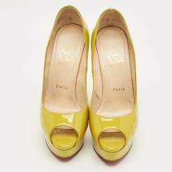 Pre Owned Christian Louboutin Green Patent Leather Lady Peep Pumps Size 38