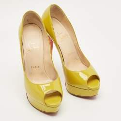 Pre Owned Christian Louboutin Green Patent Leather Lady Peep Pumps Size 38