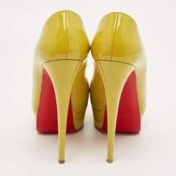 Pre Owned Christian Louboutin Green Patent Leather Lady Peep Pumps Size 38