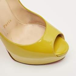 Pre Owned Christian Louboutin Green Patent Leather Lady Peep Pumps Size 38