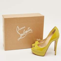 Pre Owned Christian Louboutin Green Patent Leather Lady Peep Pumps Size 38