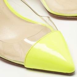 Pre Owned Christian Louboutin Neon Yellow Patent Leather and PVC Pumps Size 37.5