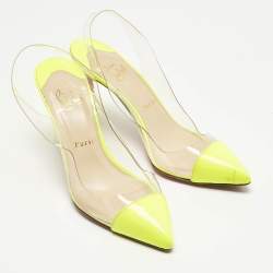 Pre Owned Christian Louboutin Neon Yellow Patent Leather and PVC Pumps Size 37.5