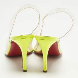 Pre Owned Christian Louboutin Neon Yellow Patent Leather and PVC Pumps Size 37.5