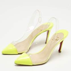 Pre Owned Christian Louboutin Neon Yellow Patent Leather and PVC Pumps Size 37.5
