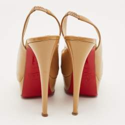 Pre Owned Christian Louboutin Beige Patent Leather Private Number Peep Toe Pumps Size 35.5