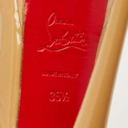 Pre Owned Christian Louboutin Beige Patent Leather Private Number Peep Toe Pumps Size 35.5