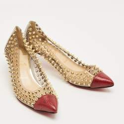 Pre Owned Christian Louboutin Tricolor Karung Leather and PVC Spike Me Pumps Size 37