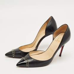 Pre Owned Christian Louboutin Black Leather Culturella Pointed Toe D'orsay Pumps Size 35.5