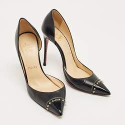 Pre Owned Christian Louboutin Black Leather Culturella Pointed Toe D'orsay Pumps Size 35.5