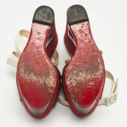 Pre Owned Christian Louboutin Black/White Leather and Patent Leather Tromploia Wedge Sandals Size 36