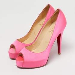 Pre Owned Christian Louboutin Pink Satin Lady Peep Peep Toe Pumps Size 36