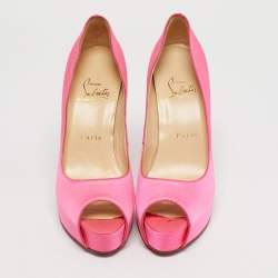 Pre Owned Christian Louboutin Pink Satin Lady Peep Peep Toe Pumps Size 36