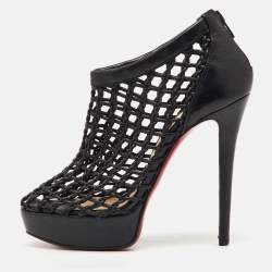 Pre Owned Christian Louboutin Black Leather Coussin Platform Ankle Booties Size 37