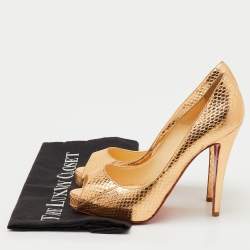 Pre Owned Christian Louboutin Metallic Python Embossed Leather Very Prive Peep Toe Pumps Size 37.5