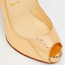 Pre Owned Christian Louboutin Metallic Python Embossed Leather Very Prive Peep Toe Pumps Size 37.5