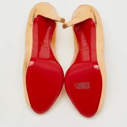 Pre Owned Christian Louboutin Metallic Python Embossed Leather Very Prive Peep Toe Pumps Size 37.5