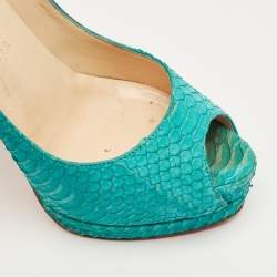 Pre Owned Christian Louboutin Green Python Leather Lady Peep Pumps Size 36