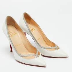 Pre Owned Christian Louboutin White Leather Princess Pumps Size 35