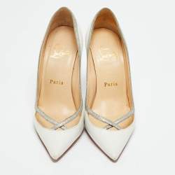 Pre Owned Christian Louboutin White Leather Princess Pumps Size 35