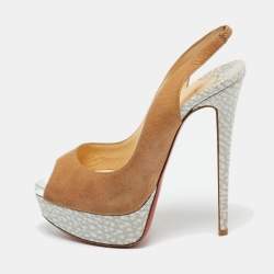 Pre Owned Christian Louboutin Beige Nubuck Leather Lady Peep Sling Platform Pumps Size 36