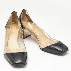 Pre Owned Christian Louboutin Transparent/Black Patent And PVC Gallica Pumps Size 37