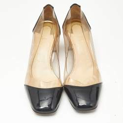 Pre Owned Christian Louboutin Transparent/Black Patent And PVC Gallica Pumps Size 37