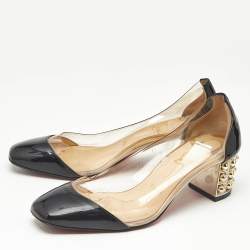 Pre Owned Christian Louboutin Transparent/Black Patent And PVC Gallica Pumps Size 37
