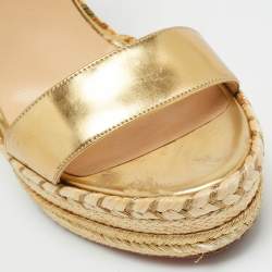 Pre Owned Christian Louboutin Gold Leather Wedge Sandals Size 39