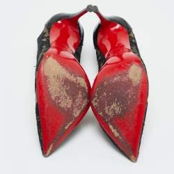 Pre Owned Christian Louboutin Black Lace and Patent Leather Follies Dentelle Pumps Size 36.5