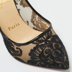 Pre Owned Christian Louboutin Black Lace and Patent Leather Follies Dentelle Pumps Size 36.5