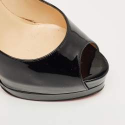 Pre Owned Christian Louboutin Black Patent Leather Lady Peep Toe Platform Pumps Size 38.5